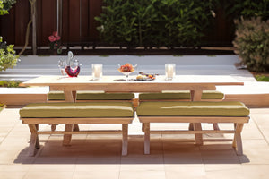 5 pc Newport Teak Backless Bench Dining Set with Expansion Table. Sunbrella Cushion.