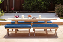 5 pc Newport Teak Backless Bench Dining Set with Expansion Table. Sunbrella Cushion.