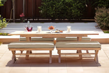 5 pc Newport Teak Backless Bench Dining Set with Expansion Table. Sunbrella Cushion.