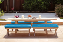 5 pc Newport Teak Backless Bench Dining Set with Expansion Table. Sunbrella Cushion.