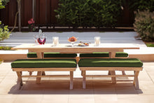 5 pc Newport Teak Backless Bench Dining Set with Expansion Table. Sunbrella Cushion.