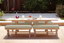 5 pc Newport Teak Backless Bench Dining Set with Expansion Table. Sunbrella Cushion.