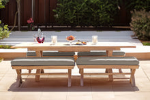 5 pc Newport Teak Backless Bench Dining Set with Expansion Table. Sunbrella Cushion.