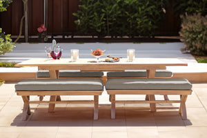 5 pc Newport Teak Backless Bench Dining Set with Expansion Table. Sunbrella Cushion.
