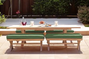 5 pc Newport Teak Backless Bench Dining Set with Expansion Table. Sunbrella Cushion.
