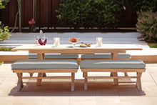 5 pc Newport Teak Backless Bench Dining Set with Expansion Table. Sunbrella Cushion.
