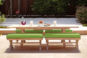 5 pc Newport Teak Backless Bench Dining Set with Expansion Table. Sunbrella Cushion.
