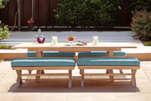 5 pc Newport Teak Backless Bench Dining Set with Expansion Table. Sunbrella Cushion.