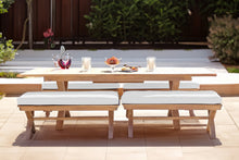 5 pc Newport Teak Backless Bench Dining Set with Expansion Table. Sunbrella Cushion.