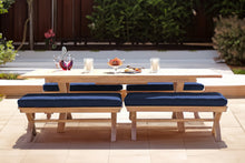 5 pc Newport Teak Backless Bench Dining Set with Expansion Table. Sunbrella Cushion.