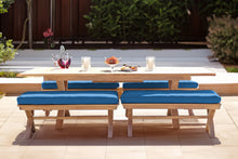 5 pc Newport Teak Backless Bench Dining Set with Expansion Table. Sunbrella Cushion.