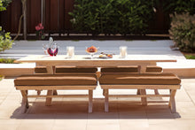 5 pc Newport Teak Backless Bench Dining Set with Expansion Table. Sunbrella Cushion.