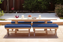 5 pc Newport Teak Backless Bench Dining Set with Expansion Table. Sunbrella Cushion.