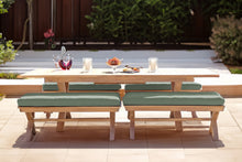5 pc Newport Teak Backless Bench Dining Set with Expansion Table. Sunbrella Cushion.
