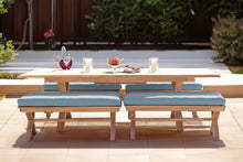 5 pc Newport Teak Backless Bench Dining Set with Expansion Table. Sunbrella Cushion.