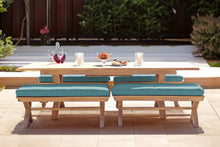 5 pc Newport Teak Backless Bench Dining Set with Expansion Table. Sunbrella Cushion.