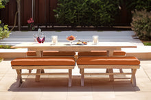 5 pc Newport Teak Backless Bench Dining Set with Expansion Table. Sunbrella Cushion.