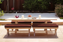 5 pc Newport Teak Backless Bench Dining Set with Expansion Table. Sunbrella Cushion.