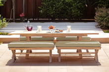 5 pc Newport Teak Backless Bench Dining Set with Expansion Table. Sunbrella Cushion.