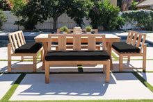 5 pc Newport Teak Bench Dining Set with Expansion Table. Sunbrella Cushion.