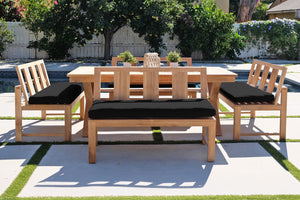 5 pc Newport Teak Bench Dining Set with Expansion Table. Sunbrella Cushion.