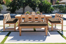 5 pc Newport Teak Bench Dining Set with Expansion Table. Sunbrella Cushion.