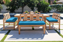 5 pc Newport Teak Bench Dining Set with Expansion Table. Sunbrella Cushion.