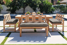 5 pc Newport Teak Bench Dining Set with Expansion Table. Sunbrella Cushion.