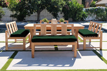 5 pc Newport Teak Bench Dining Set with Expansion Table. Sunbrella Cushion.