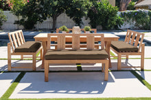 5 pc Newport Teak Bench Dining Set with Expansion Table. Sunbrella Cushion.