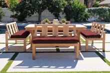 5 pc Newport Teak Bench Dining Set with Expansion Table. Sunbrella Cushion.