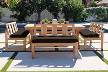 5 pc Newport Teak Bench Dining Set with Expansion Table. Sunbrella Cushion.
