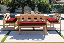 5 pc Newport Teak Bench Dining Set with Expansion Table. Sunbrella Cushion.