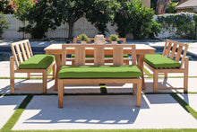 5 pc Newport Teak Bench Dining Set with Expansion Table. Sunbrella Cushion.