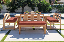 5 pc Newport Teak Bench Dining Set with Expansion Table. Sunbrella Cushion.
