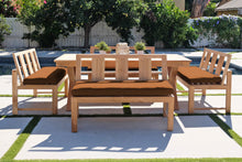 5 pc Newport Teak Bench Dining Set with Expansion Table. Sunbrella Cushion.
