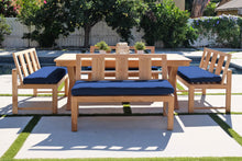 5 pc Newport Teak Bench Dining Set with Expansion Table. Sunbrella Cushion.