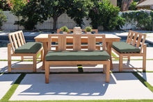 5 pc Newport Teak Bench Dining Set with Expansion Table. Sunbrella Cushion.