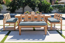 5 pc Newport Teak Bench Dining Set with Expansion Table. Sunbrella Cushion.
