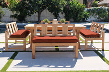 5 pc Newport Teak Bench Dining Set with Expansion Table. Sunbrella Cushion.