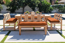 5 pc Newport Teak Bench Dining Set with Expansion Table. Sunbrella Cushion.