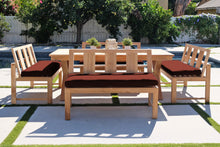 5 pc Newport Teak Bench Dining Set with Expansion Table. Sunbrella Cushion.