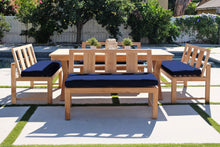 5 pc Newport Teak Bench Dining Set with Expansion Table. Sunbrella Cushion.