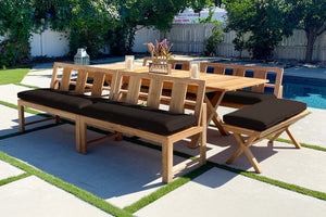 7 pc Newport Teak Bench Dining Set with Expansion Dining Table