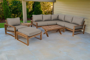9 pc Newport Teak Sectional Set with 42" Coffee Table. Sunbrella Cushion.