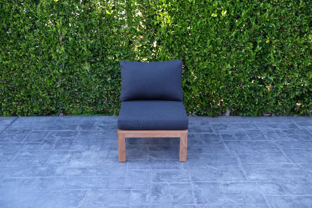 Newport Teak Outdoor Armless Chair. Sunbrella Cushion