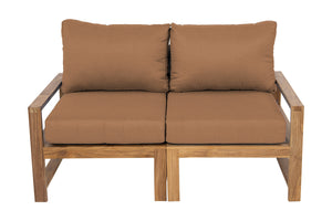 Newport Teak Outdoor Loveseat. Sunbrella Cushion.