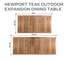 5 pc Newport Teak Bench Dining Set with Expansion Table. Sunbrella Cushion.