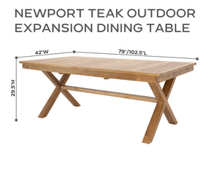 7 pc Newport Teak Bench Dining Set with Expansion Dining Table