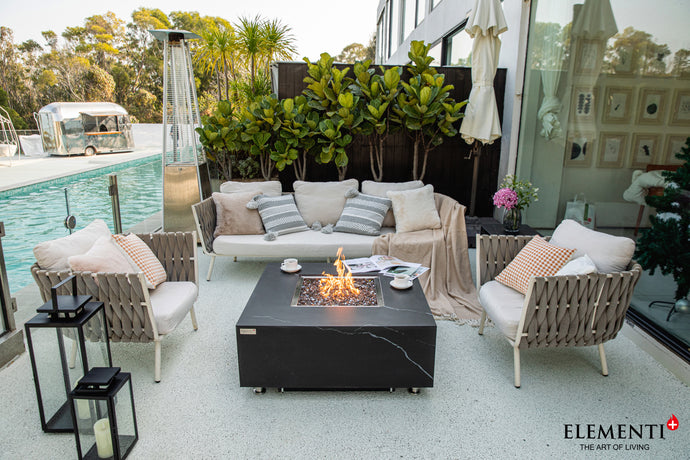 Elementi Plus OFP103BB Sofia Marble Porcelain Outdoor Fire Table